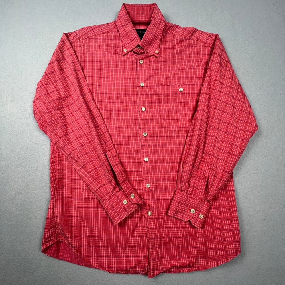 Scott Barber‎ Button Down Shirt Mens M Red Grid Check Cotton Long Sleeve Casual